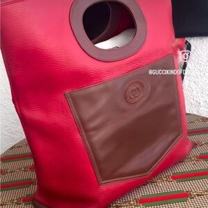 Gucci 90s Red leather punch top fold over tote-clutch - Portofino collection
